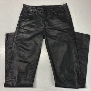 Anne Fontaine Denim Black Wax Coated Pants Sz 38 (28"Waist) Straight Leg Moto